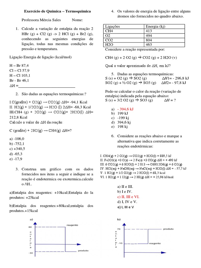 Exercícios de Termoquímica com Cálculos de ΔH | PDF