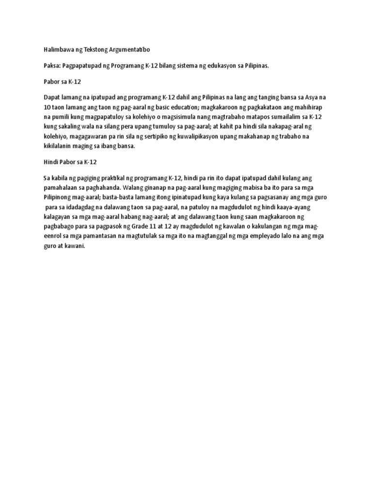 Halimbawa NG Argumentatibo | PDF