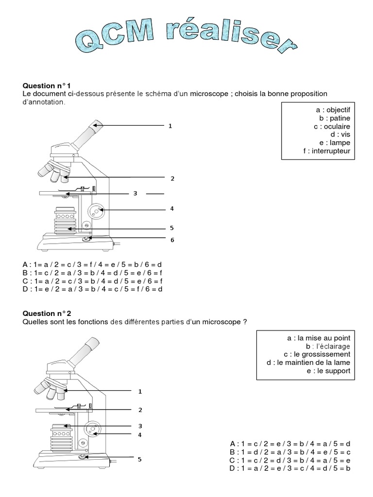 Évaluation sur le microscope en 6ème | PDF