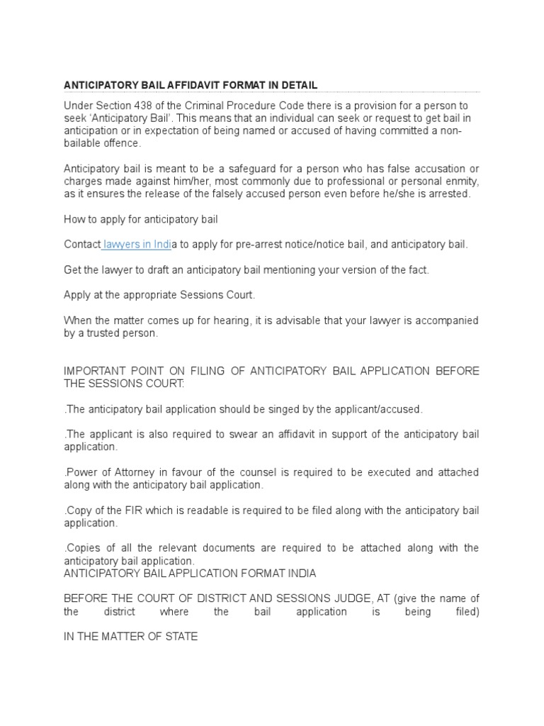 Anticipatory Bail Application Format Guide | PDF | Law