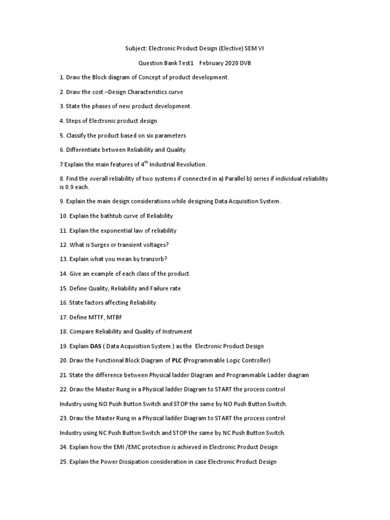 Electronic Product Design Question Bank | PDF | Technology & Engineering