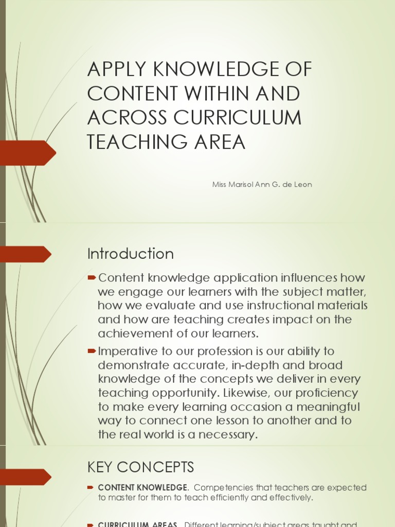 Apply Knowledge of Content Within and Across Curriculum | PDF
