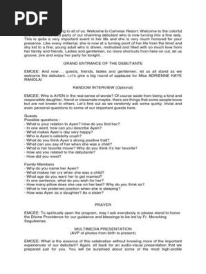 Debut Birthday Party Script Template