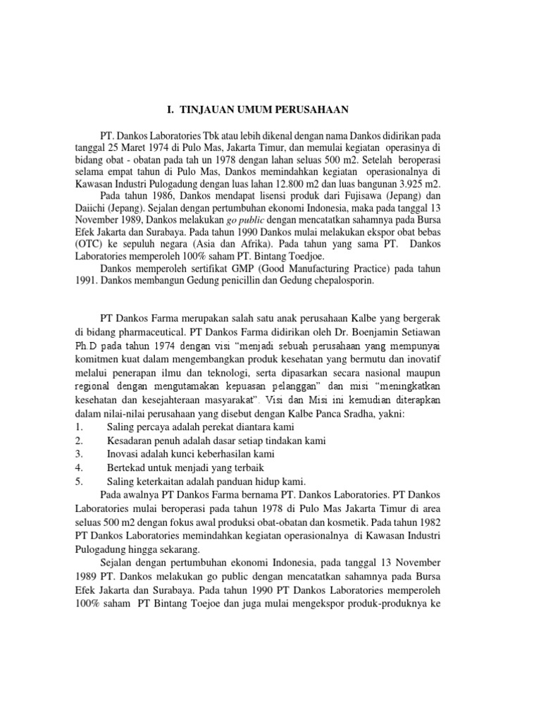 TINJAUAN UMUM PERUSAHAAN Pt. Dankos | PDF