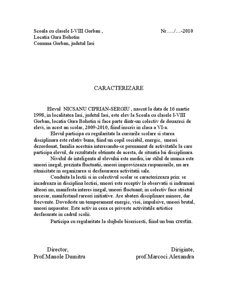 Caracterizare Sergiu