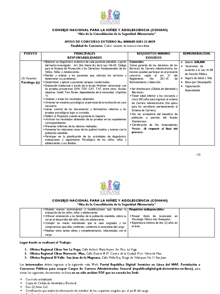 21 02 2020 Aviso Vacantes Psicologos Mao San Juan La Vega