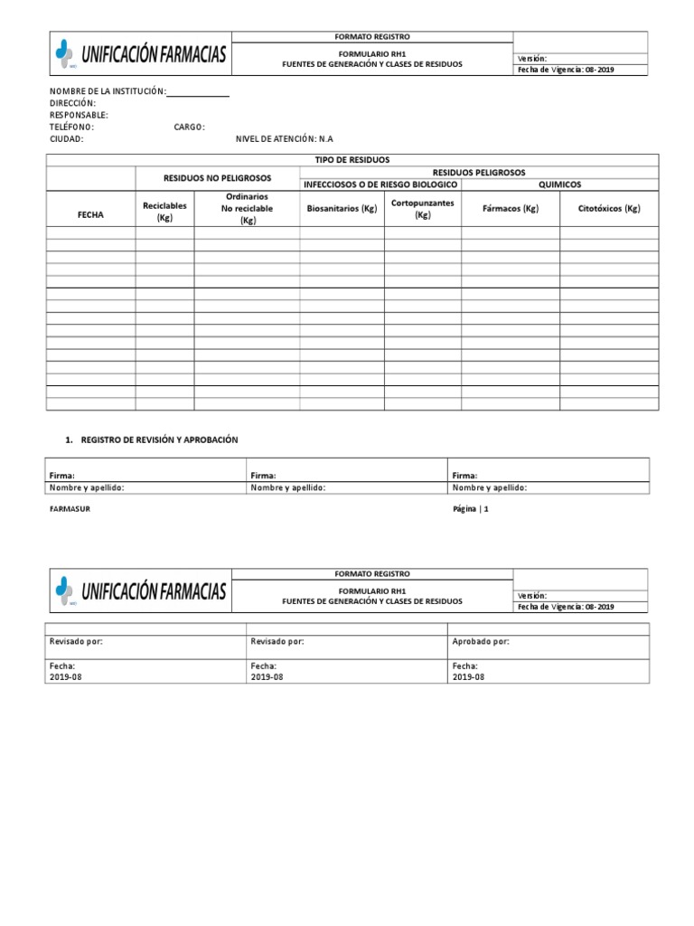 Formato Registro RH1 de Residuos | PDF