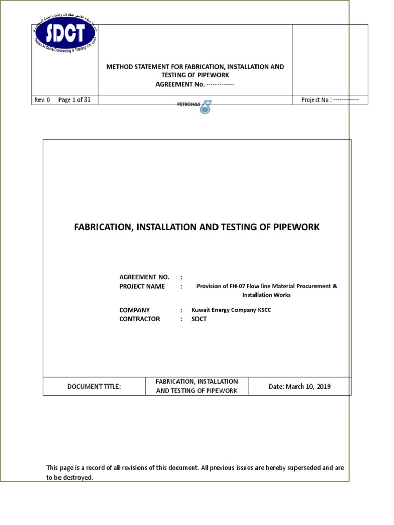 Pipework Fabrication and Installation Method | PDF