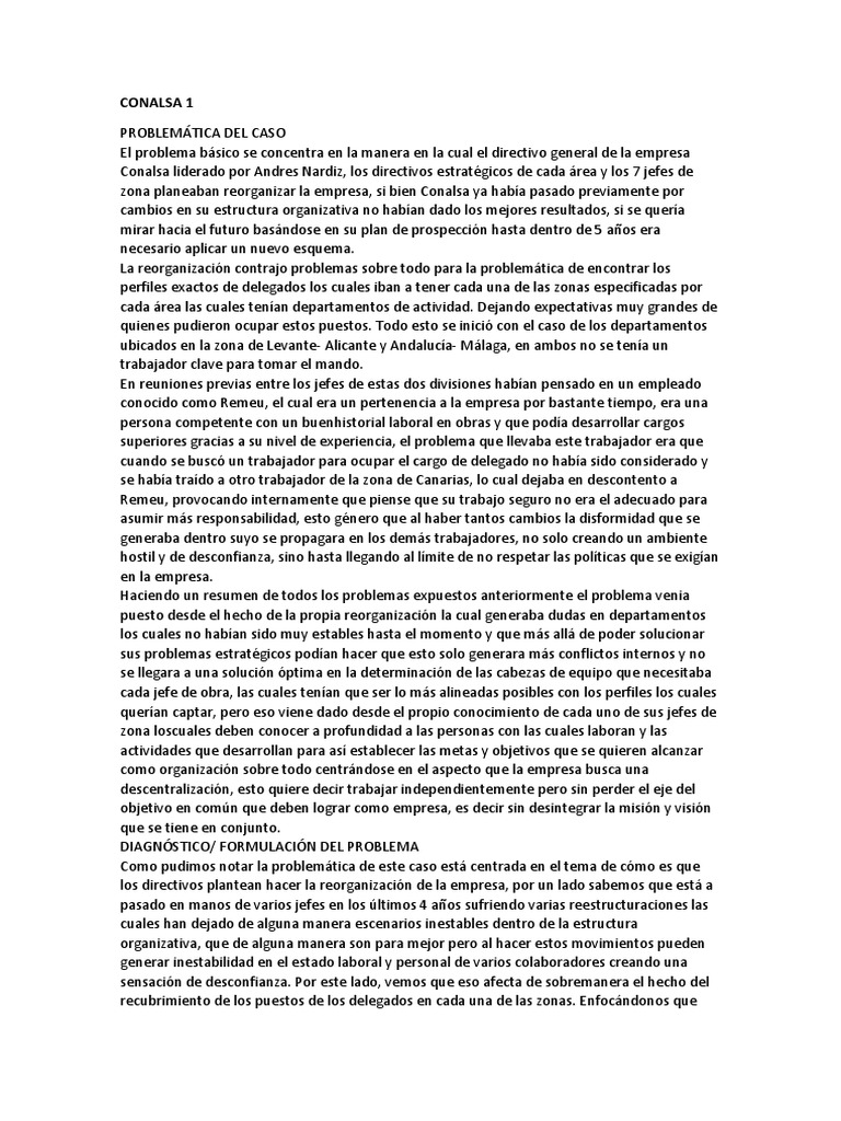 Reorganización y Desafíos en Conalsa | PDF | Gestión de recursos ...