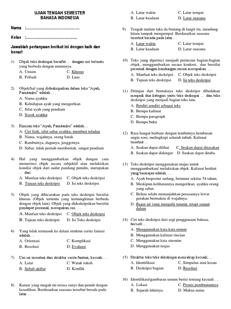Ujian Tengah Semester Kelas 7 Pdf