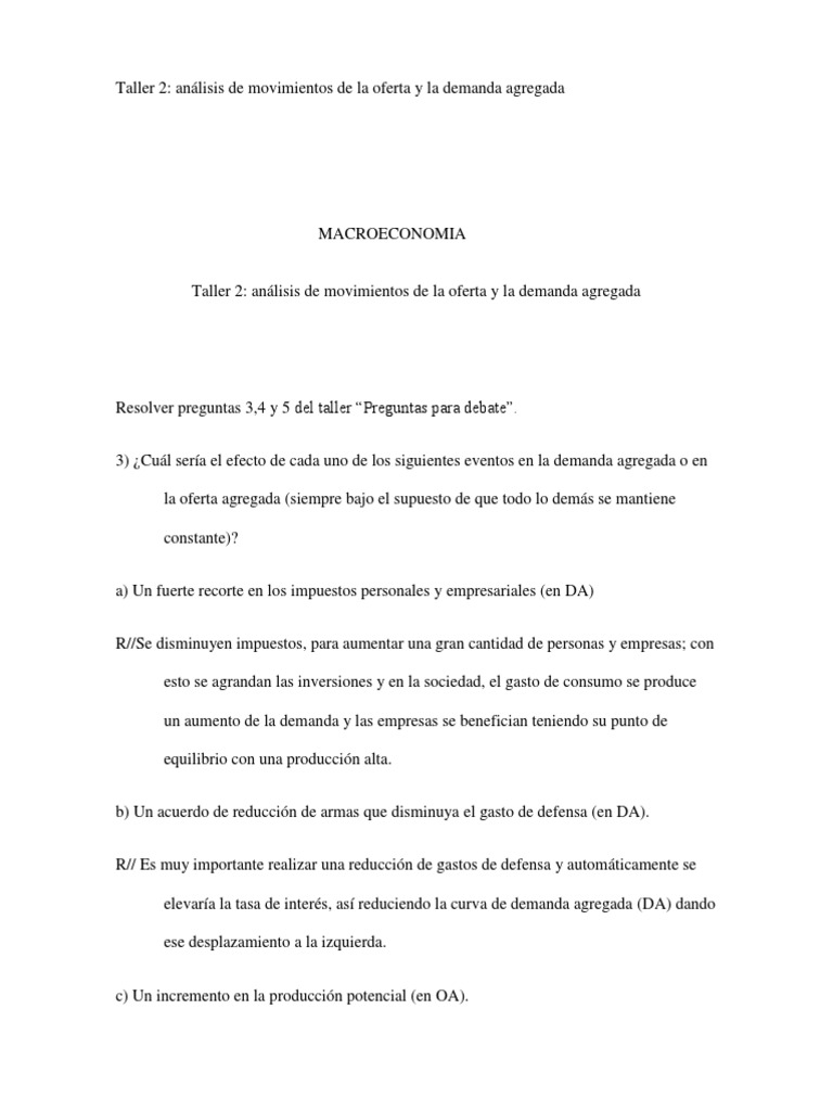 Análisis de Oferta y Demanda Agregada | PDF | La demanda agregada | La ...