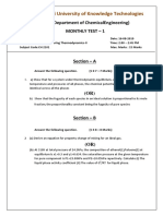 RGUKT Monthly Test - Chemical Engineering Thermodynamics