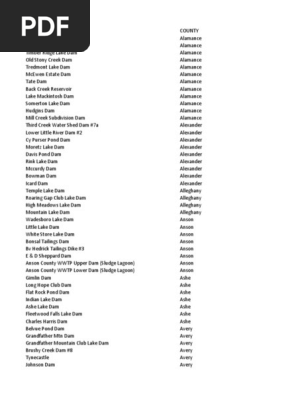 Nc Dam Inventory Ncdeq Pdf Dam Lake