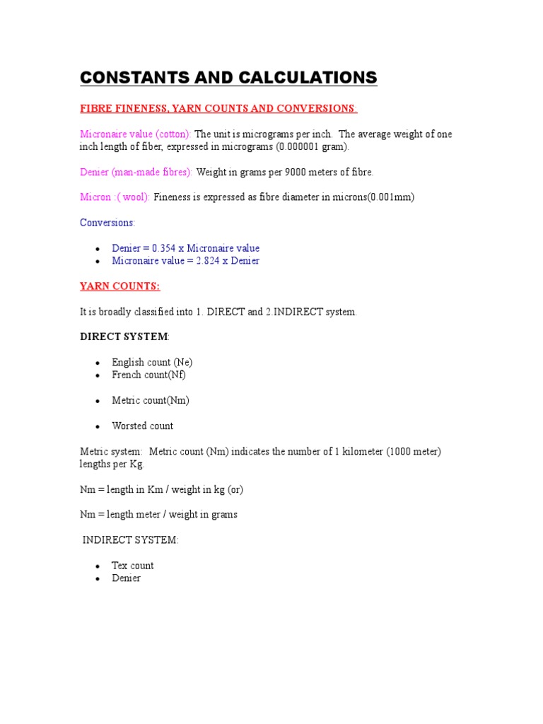 A Comprehensive Guide to Fibre Fineness, Yarn Counts, Conversions and