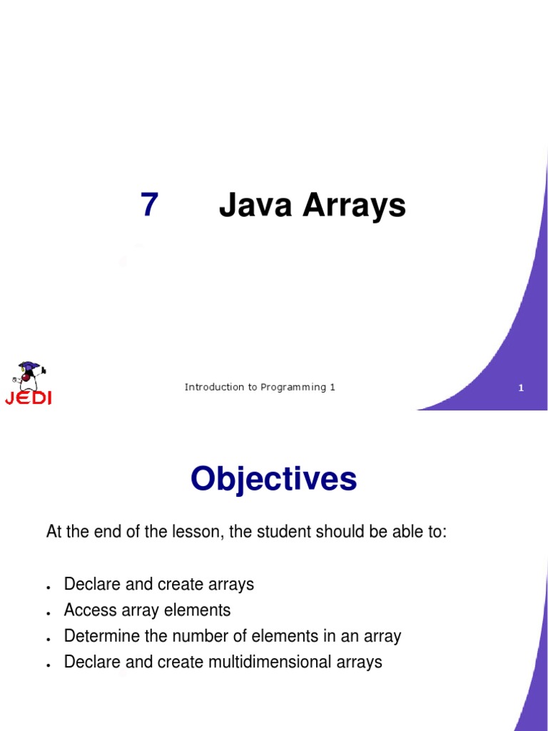 JEDI Slides-Intro1-Chapter07-Java Arrays | PDF | Array Data Structure ...