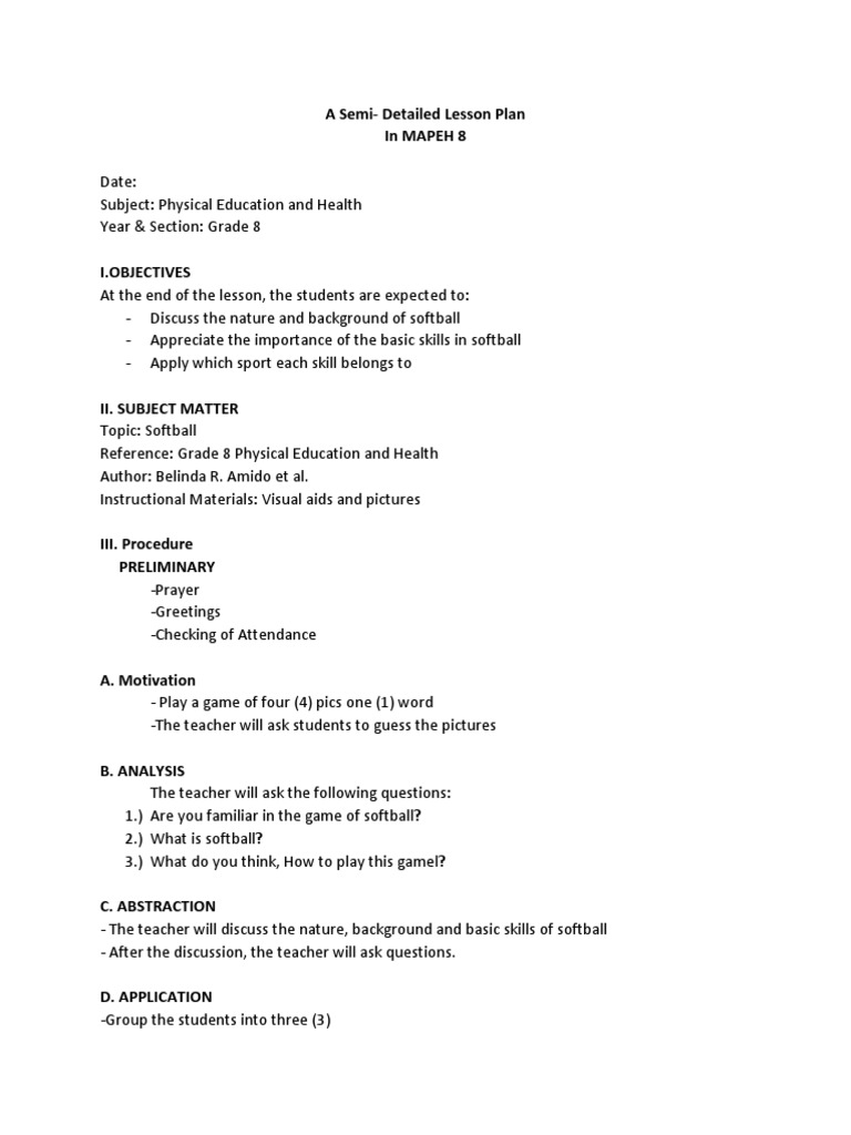 Softball Semi Lesson Plan PDF Softball Lesson Plan