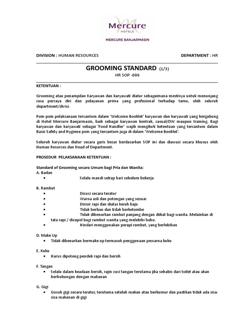 006 SOP Grooming Standard PDF