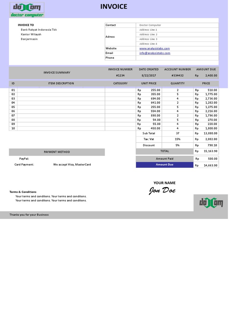 Image 9 for Excel Invoice Template 2003