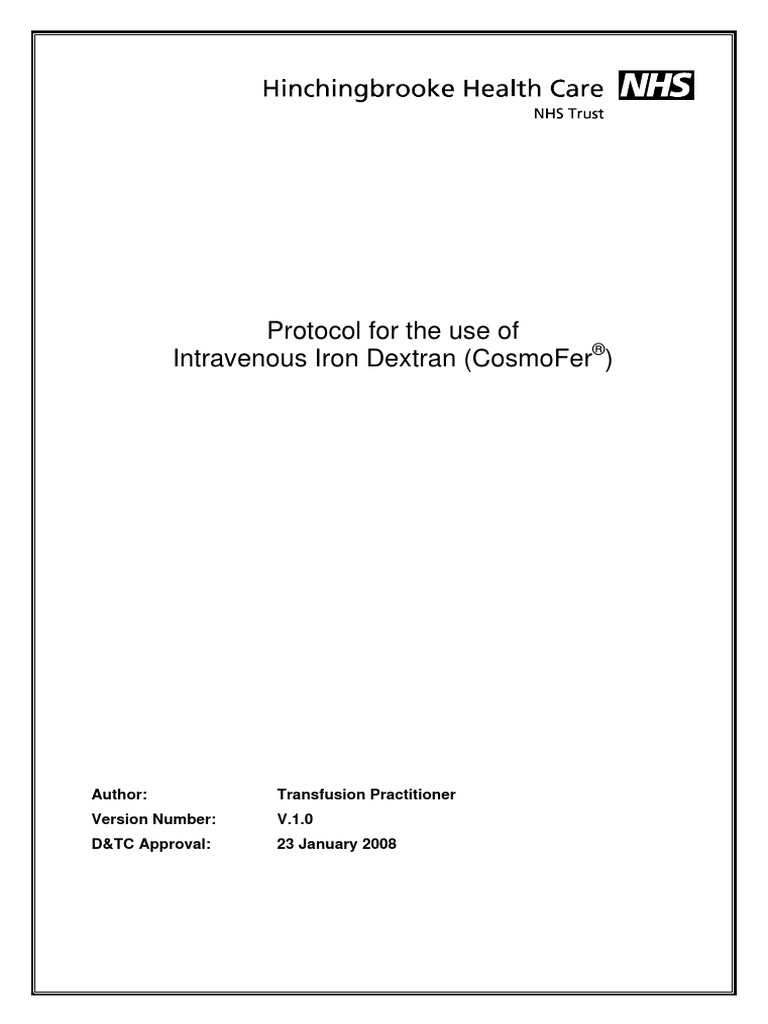 RtcEeng Protocol IV Iron Dextran PDF Drugs Pharmacology
