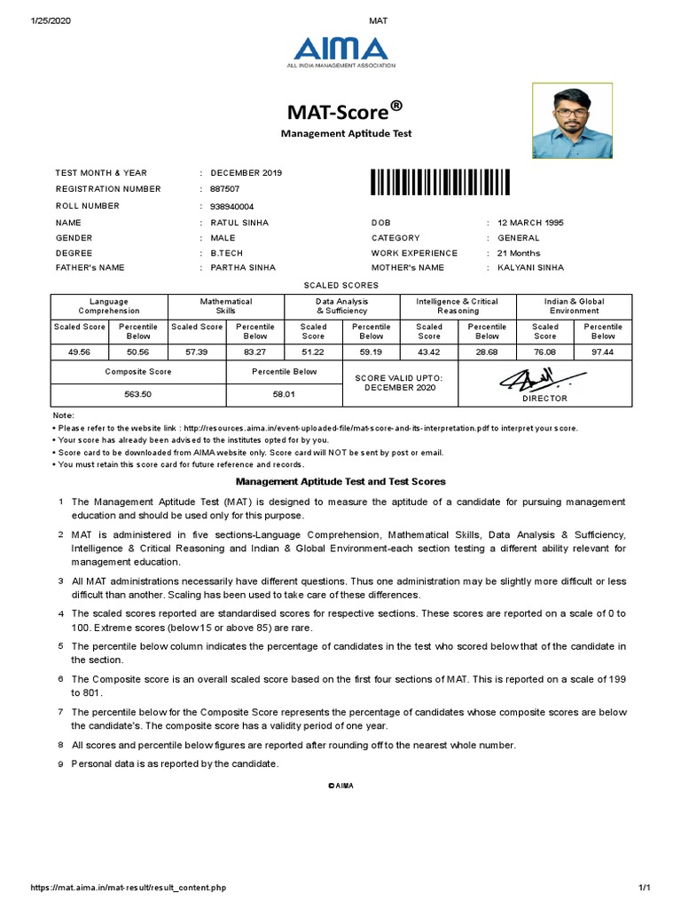 MAT Score Card 1 PDF