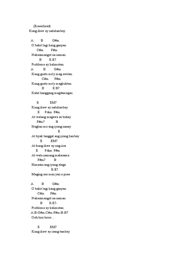 Eraserhead Chords Lyrics PDF