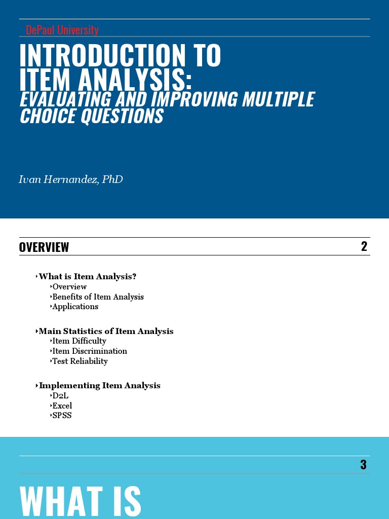Item Analysis for Multiple Choice Tests | PDF