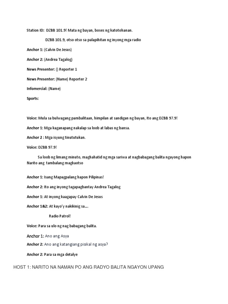 Radio Broadcasting Script | PDF