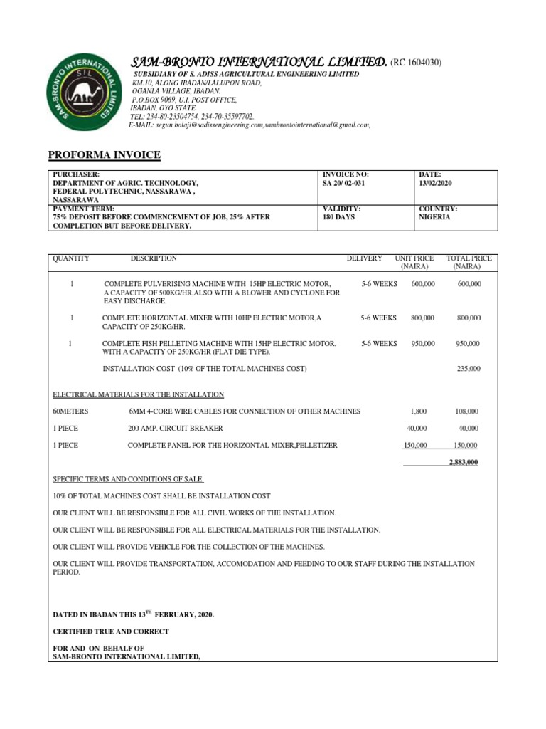 Agricultural Equipment Invoice | PDF