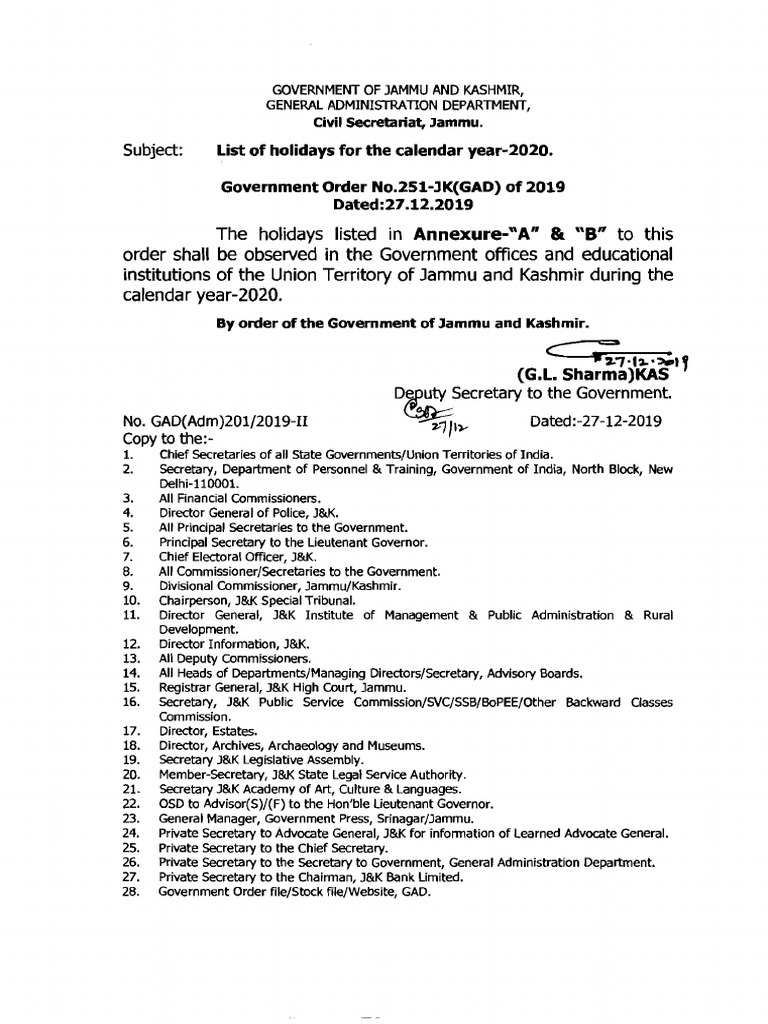 Jammu And Kashmir Holiday List Pdf Government Politics