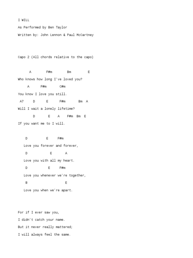 I Will Chords - Ben Taylor | PDF