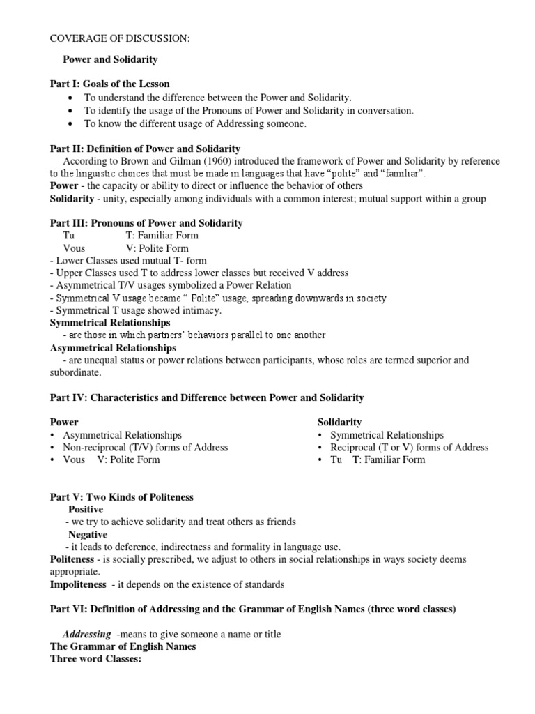 Understanding Power and Solidarity | PDF