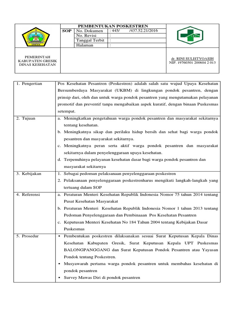 Pembentukan Poskestren Pesantren | PDF