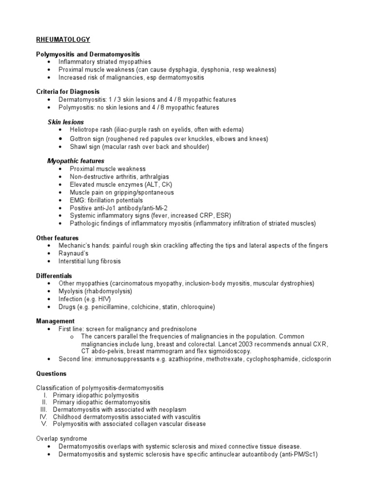 Polymyositis and Dermatomyositis Overview | PDF | Diseases And ...
