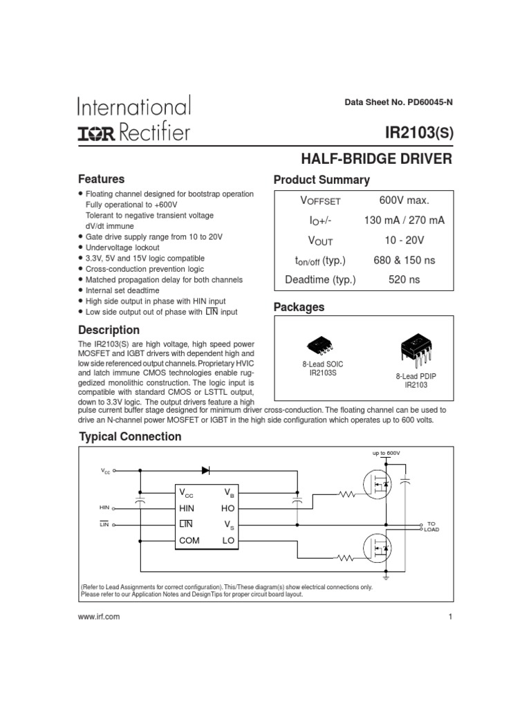 IR2103(S) Half-Bridge Driver Datasheet | PDF
