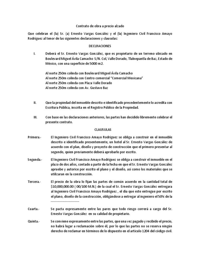 Contrato de Obra A Precio Alzado PDF