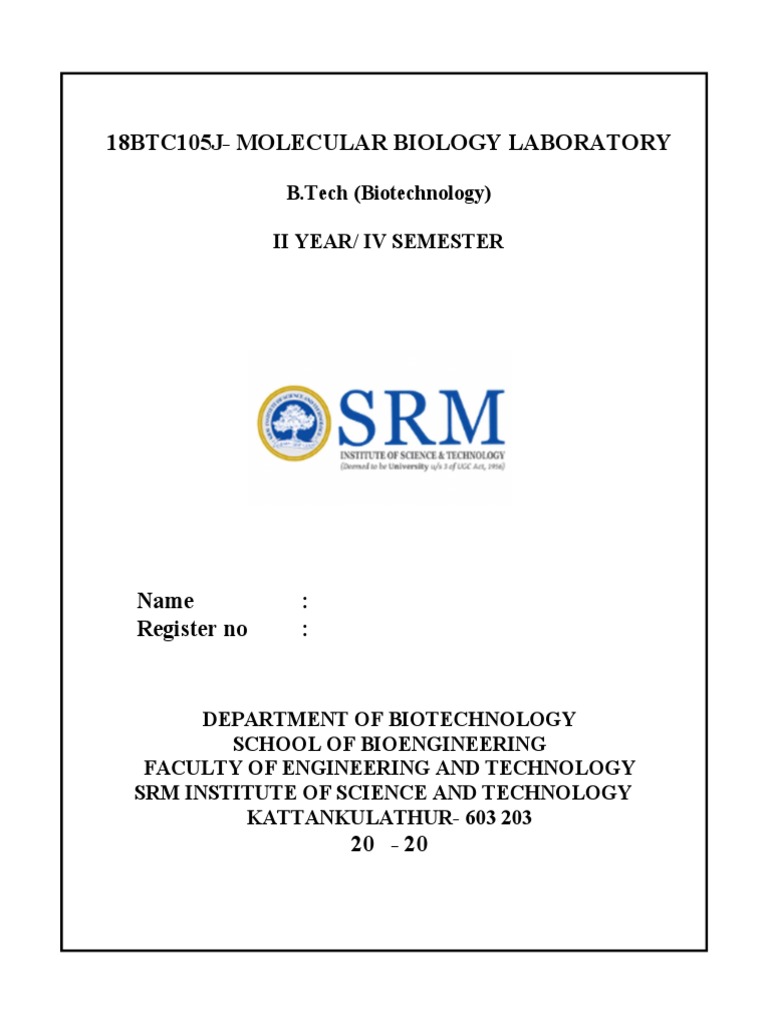 18BTC105J Molecular Biology Laboratory Manual PDF PDF