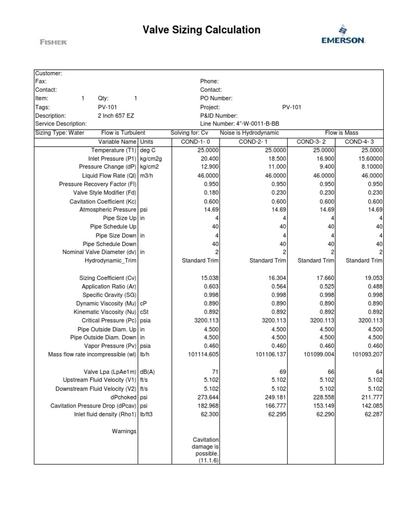 Valve Cavitation Sizing Analysis | PDF