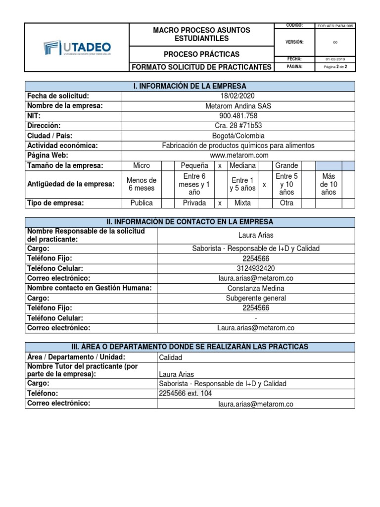 FORAESPRA005 Formato Solicitud de Practicantes PDF