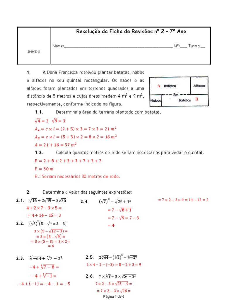 Atividades de Matemática 7º Ano: Raiz Quadrada | PDF | Números | Raiz ...