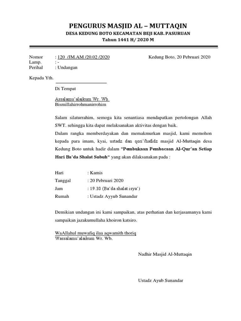 Undangan Rapat Masjid | PDF