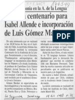Medalla Centenario para Isabel Allende e Incorporación de Luis Gómez Macker