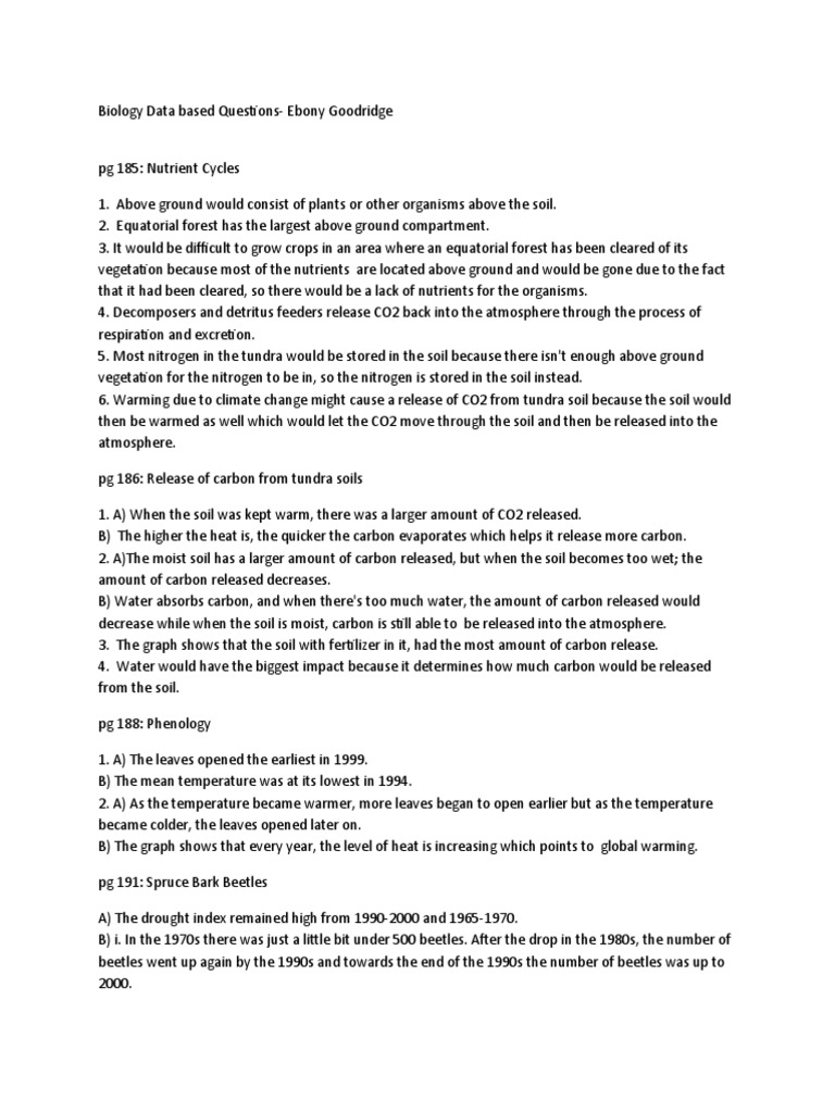 Biology Data Based Questions | PDF | Soil | Carbon Dioxide