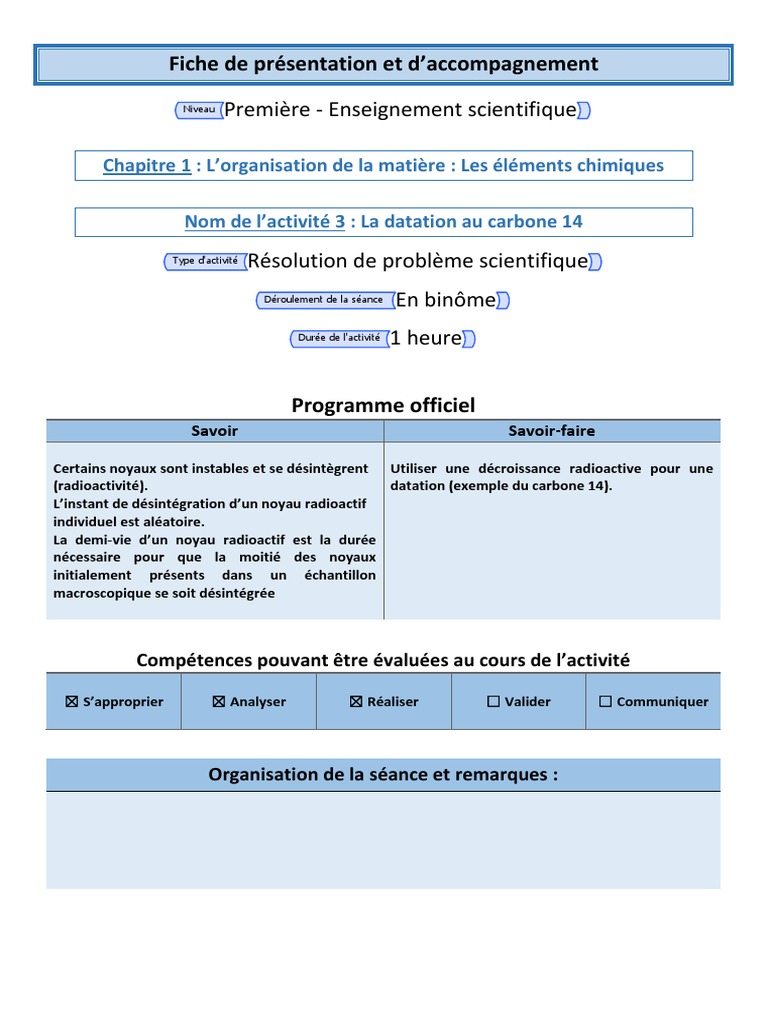 Datation Carbone 14 Exercice Corrigé Enseignement Scientifique Rps La Datation Au Carbone 14 | PDF | Datation par le carbone 14 |  Radioactivité