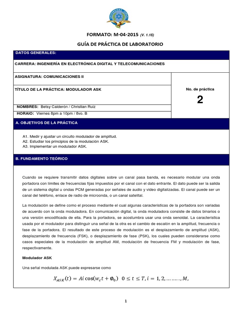 Circuito de Modulador ASK en Práctica | PDF | Modulación | Transmisión ...