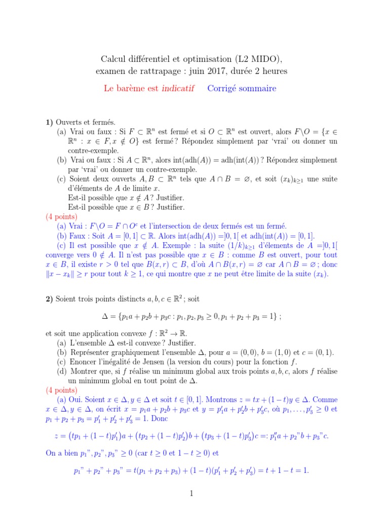 Examen de rattrapage en calcul différentiel | PDF | Tangente (géométrie ...