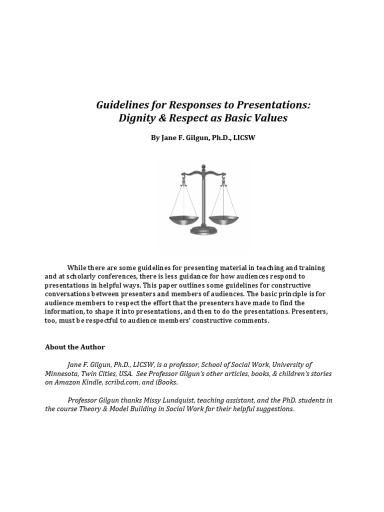 Guidelines For Responses To Presentations: Dignity & Respect As Basic ...