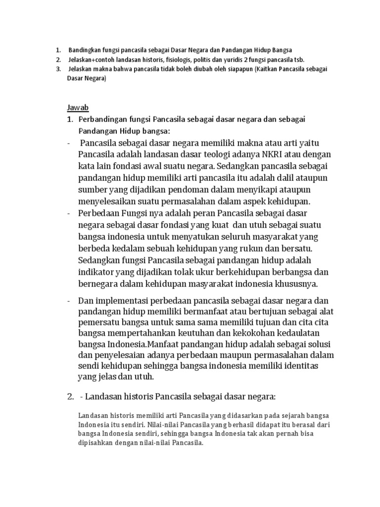 Bandingkan Fungsi Pancasila Sebagai Dasar Negara Dan Pandangan Hidup Bangsa Pdf