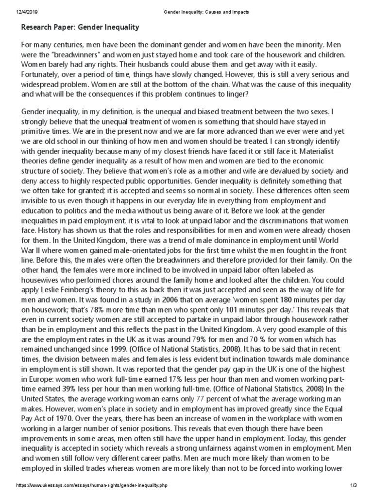 Causes and Effects of Gender Inequality | PDF | Gender Role | Gender ...