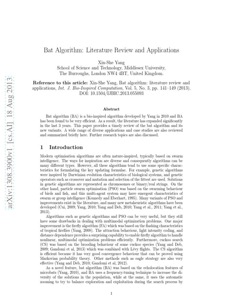 Bat Algorithm Literature Review and Appl PDF | PDF | Metaheuristic ...