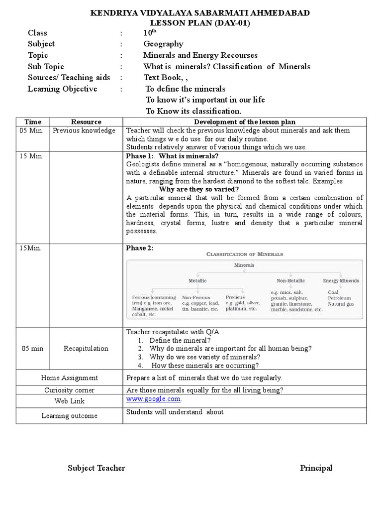Class 10 Lesson Plan: Minerals & Energy | PDF | Rock (Geology) | Energy ...